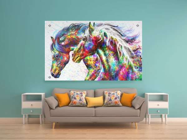 תמונת זכוכית סוסים צבעוניים