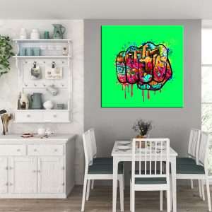 תמונת קנבס אגרוף גרפיטי ירוק לסלון לעיצוב הבית
