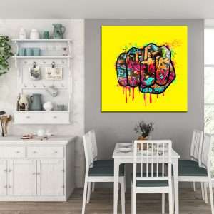 תמונת קנבס אגרוף גרפיטי צהוב לסלון לעיצוב הבית