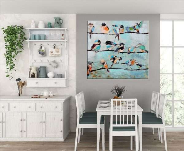תמונת קנבס ענפי ציפורים לסלון לעיצוב הבית
