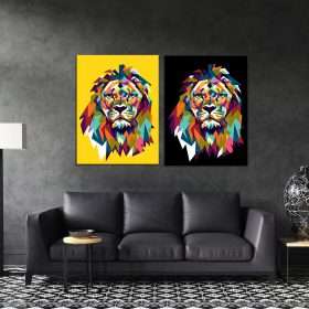 תמונת קנבס אריה שחור חרדל לסלון לעיצוב הבית