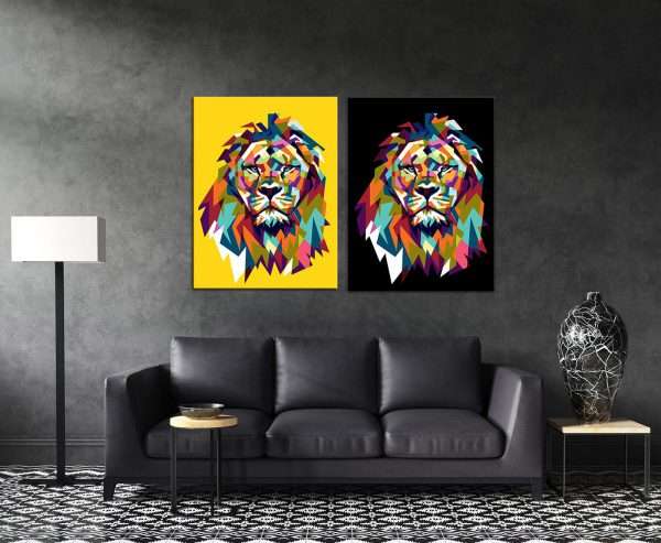 תמונת קנבס אריה שחור חרדל לסלון לעיצוב הבית