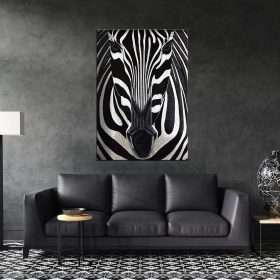 תמונת קנבס זברה קלוזאפ שחור לבן לסלון לעיצוב הבית