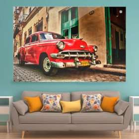 תמונת זכוכית אדומה של קובה לעיצוב הבית על קיר בסלון