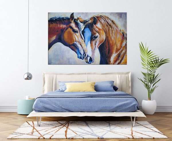 תמונת קנבס סוסים ראש בראש לסלון לעיצוב הבית