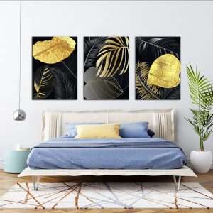 תמונת קנבסעלי טרופי שחור זהב לסלון לעיצוב הבית
