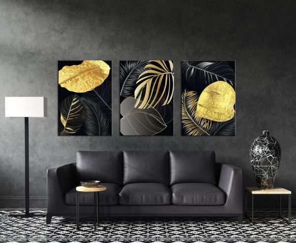תמונת קנבסעלי טרופי שחור זהב לסלון לעיצוב הבית