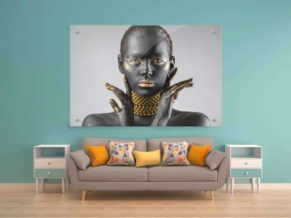 תמונת זכוכית שרשת שחור זהב לסלון לעיצוב הבית