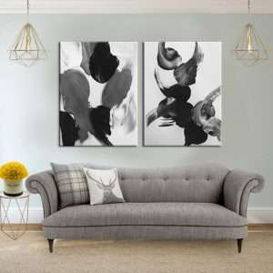 זוג תמונות קנבס - אבסטרקט שחור על גבי לבן - לעיצוב הבית , הסלון ולמשרד