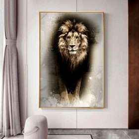 תמונת קנבס עם מסגרת צפה זהב מאלומיניום מבט האריה האפרפר 2