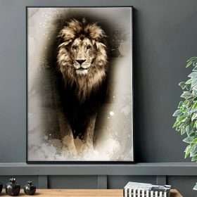 תמונת קנבס עם מסגרת צפה שחור מאלומיניום מבט האריה האפרפר