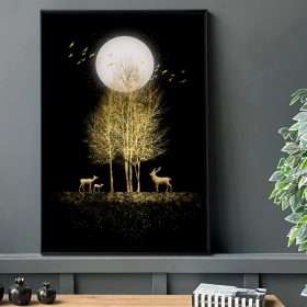 תמונת קנבס עם מסגרת צפה שחור מאלומיניום עץ האיילים