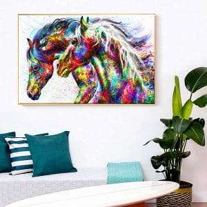 תמונת קנבס עם מסגרת צפה מאלומיניום פרימיום סוסים צבעונים תמונה לבית תמונה לסלון לחדר שינה