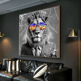 תמונת קנבס עם מסגרת צפה פרימיום אדון אריה 2 תמונה לבית תמונה לסלון תמונה למשרד זהב