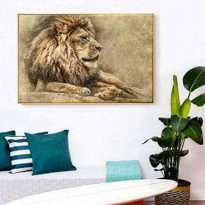 תמונת קנבס עם מסגרת צפה פרימיום אריה המדבר תמונה לסלון תמונה לעיצוב הבית זהב