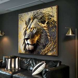 תמונת קנבס עם מסגרת צפה פרימיום אריה יוקרתי תמונה לבית תמונה לסלון תמונה למשרד זהב 2
