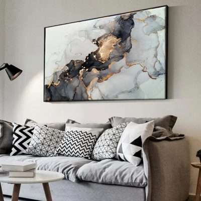 תמונת קנבס עם מסגרת צפה פרימיום נוף אבסטרקט שחור לבן אפור תמונה לסלון תמונה לעיצוב הבית