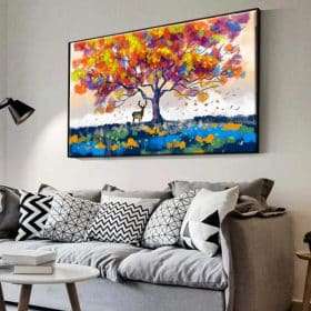 תמונת קנבס עם מסגרת צפה פרימיום עץ החיים הצבעוני תמונה לסלון תמונה לעיצוב הבית