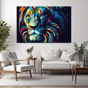 תמונת קנבס - אריה גאומטרי צבעוני תמונה לבית למשרד לסלון וכל פינה שתבחרו