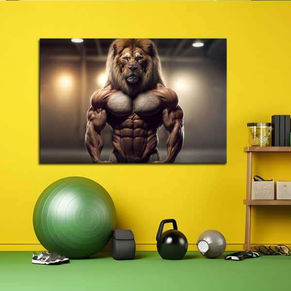 תמונת קנבס – אריה 0 אחוז שומן , תמונה לחדר כושר , חדר ספורט לעיצוב העסק הבית והמשרד