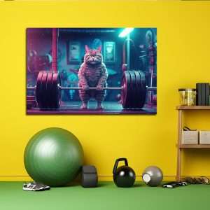 תמונת קנבס – דדליפט של חתול , תמונה לחדר כושר , חדר ספורט לעיצוב העסק הבית והמשרד