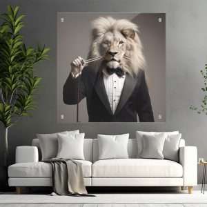 תמונת זכוכית - אריה בטוקסידו תמונה לעיצוב הבית והמשרד וכל פינה שתבחרו