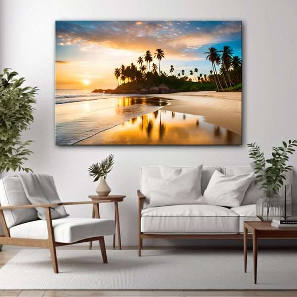 תמונת קנבס - חוף שקיעה ועצי דקל תמונה לבית למשרד לסלון וכל פינה שתבחרו