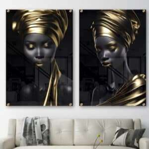 זוג תמונות זכוכית OHJ - אפריקאיות והכיסוי הזהב, תמונות לבית , לסלון באיכות גובהה