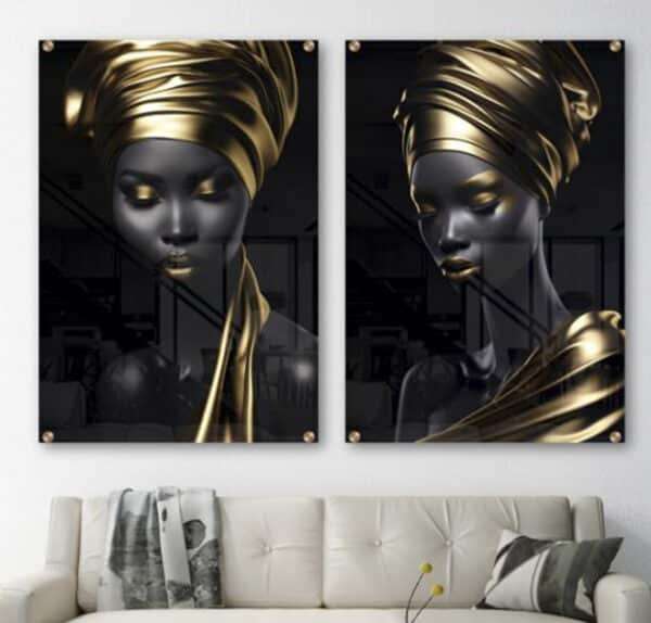 זוג תמונות זכוכית OHJ - אפריקאיות והכיסוי הזהב, תמונות לבית , לסלון באיכות גובהה
