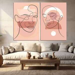 זוג תמונות קנבס - פנים של אישה מינימליסטי תמונה לסלון, תמונה לבית , וכל פינה שתבחרו