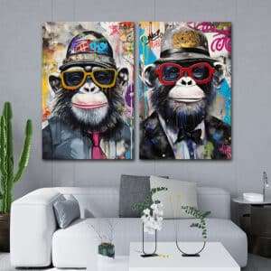 זוג תמונות קנבס קופים אלגנטיים תמונה לסלון, תמונה לבית , וכל פינה שתבחרו